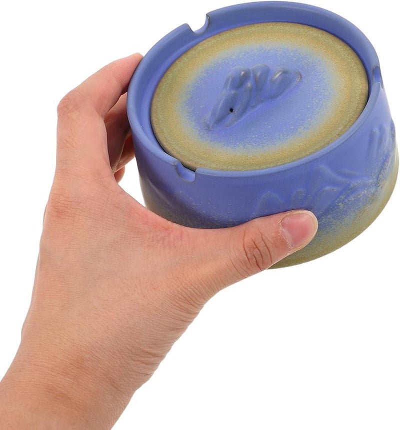 Retro Ceramic Ashtray with Lid Windproof Porcelain Ash Holder for Outdoor Patio Home Office - Image 4